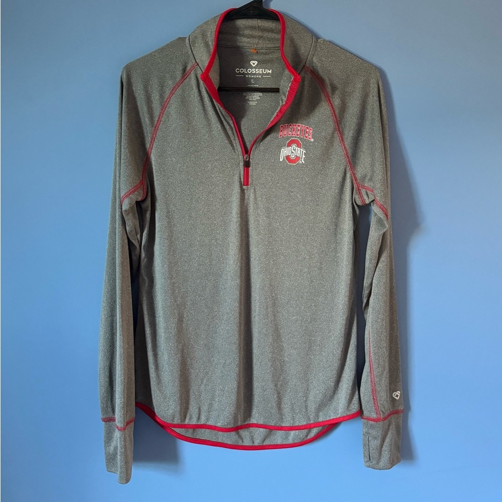 The Ohio State University Women’sGray and Scarlet Colosseum Quarter-Zip Pullover